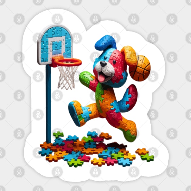 funny puzzle dog basketball Slam Dunked sport boys men kids Sticker by WOLVES STORE